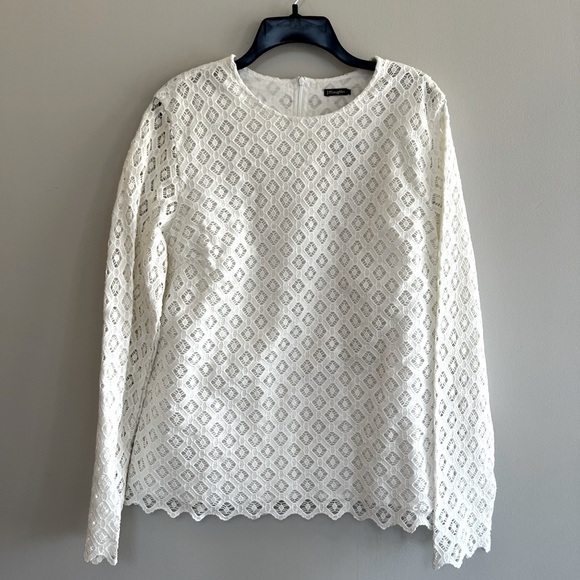 NEW J McLaughlin White Lissa Diamond Lace Eyelet Long Sleeved Blouse sz XL